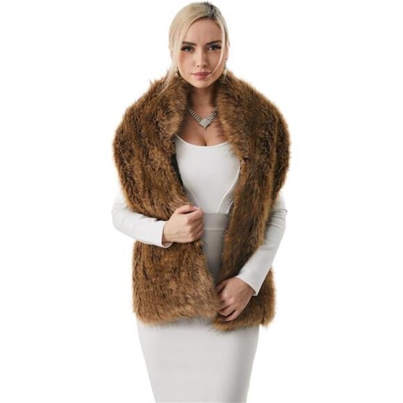 Women's Faux Fur Shawl Wraps Cloak Coat Sweater Cape for Evening Party - Picture 1 of 6